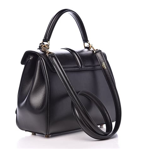 CELINE Satinated Calfskin Small 16 Top Handle Bag Black 